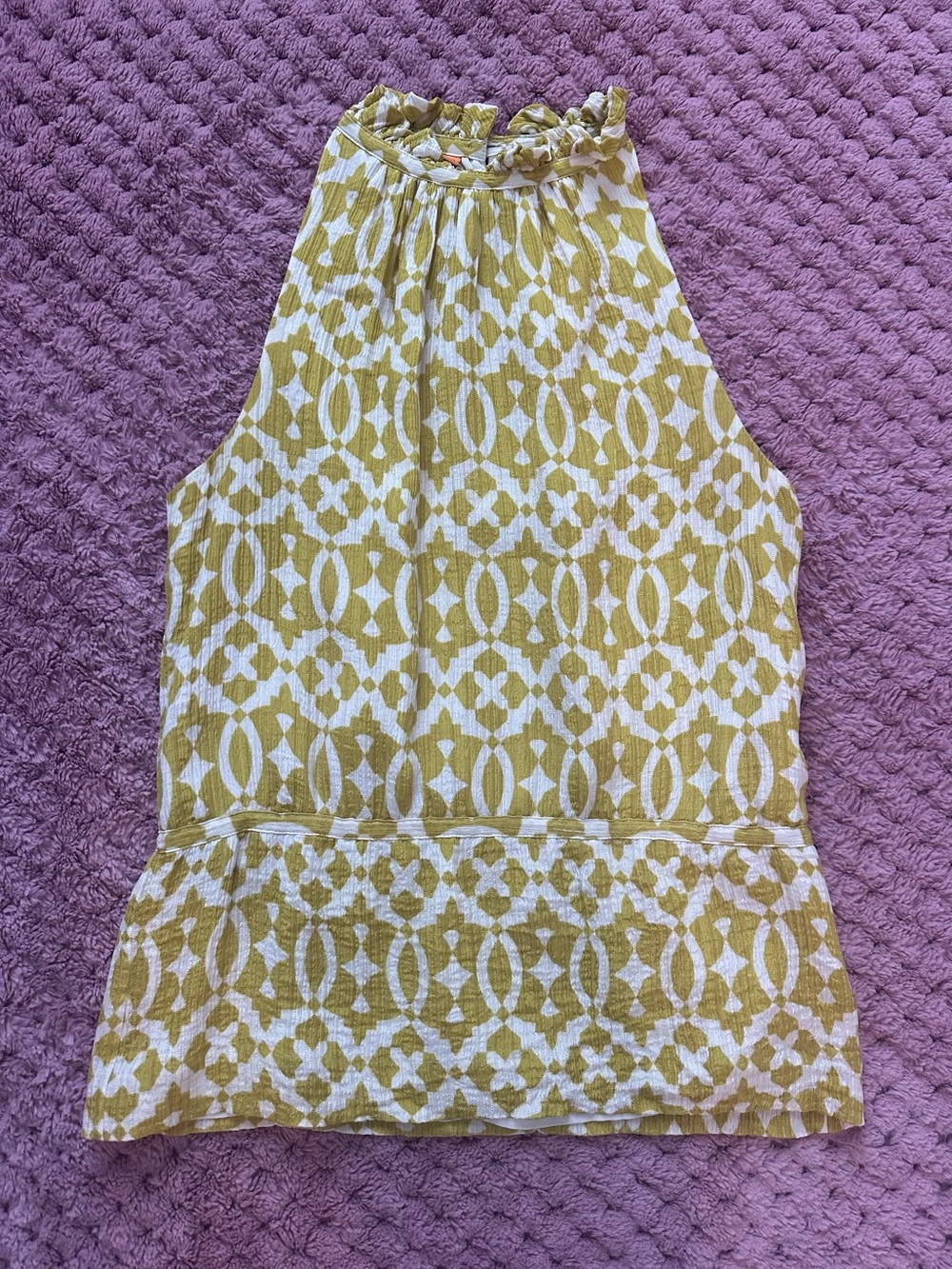 Tory Burch Cream and Yellow Printed High Neck Sleeveless Top 6
